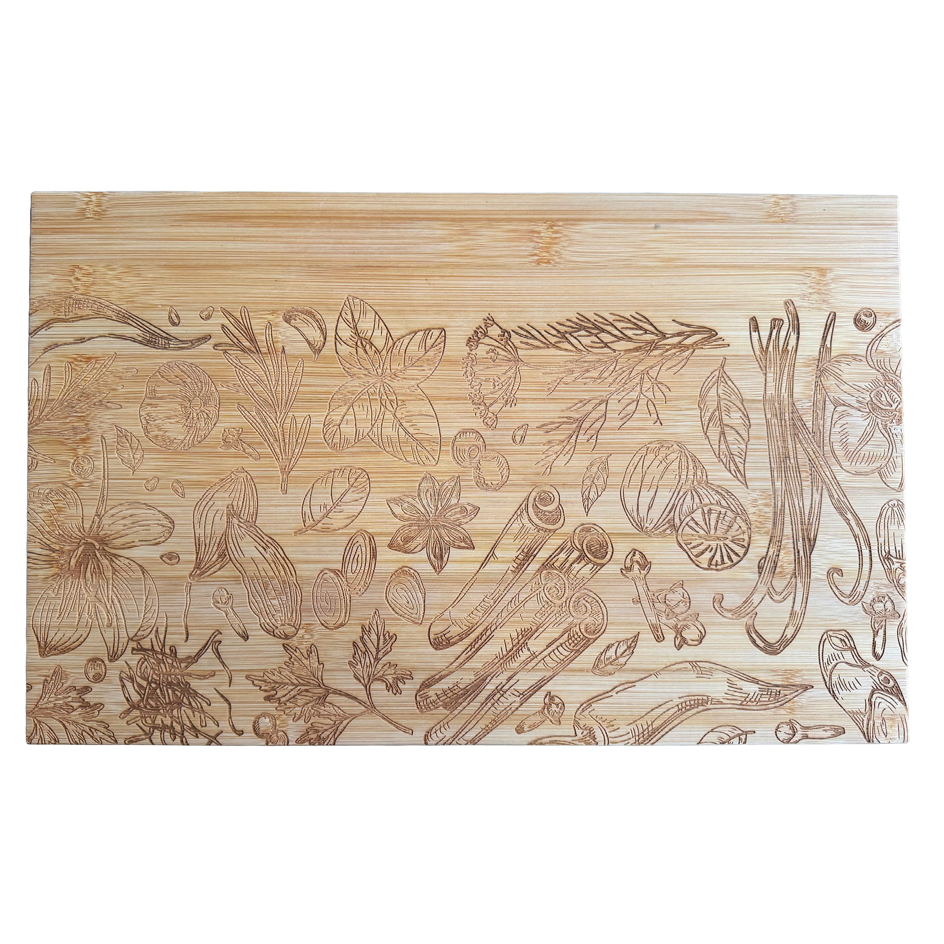 Großes Bambus Schneidebrett mit Gemüse-Gravur – Holz Küchenbrett 45 × 28 cm