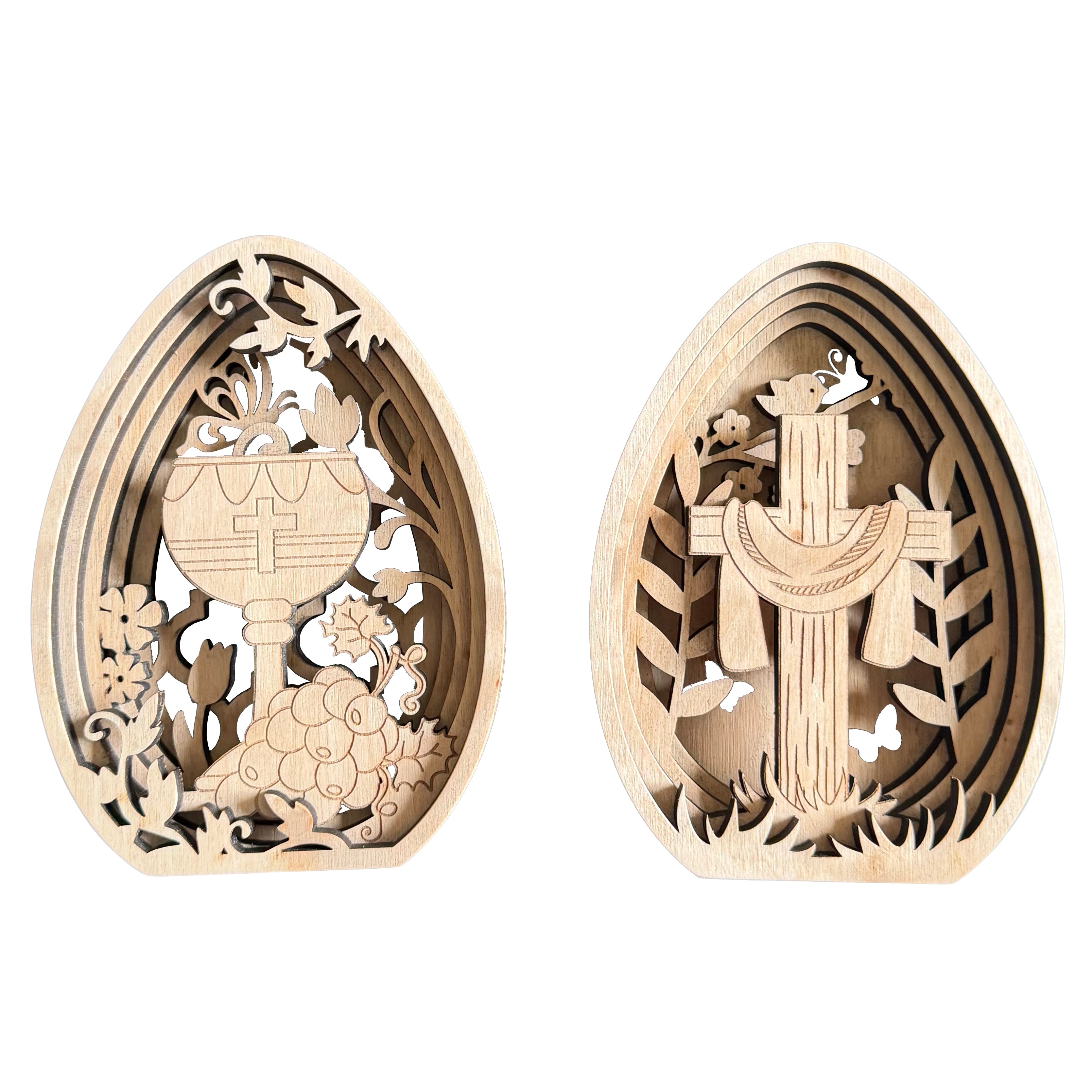 Handgefertigte Holz-Ostereier – Christliche Osterdekoration im 2er-Set