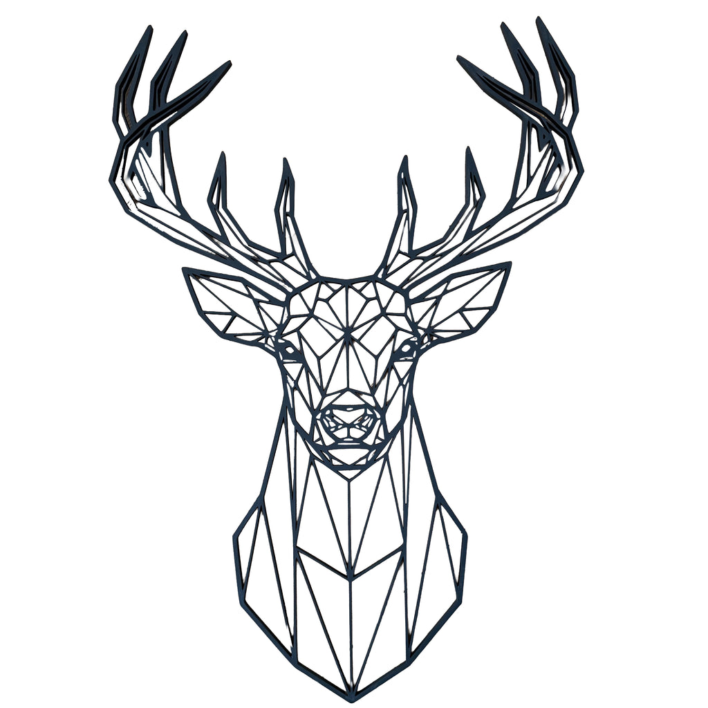 Hirsch Wanddeko schwarz aus Holz – geometrisches Wandbild Hirschkopf modern 60 × 40 cm