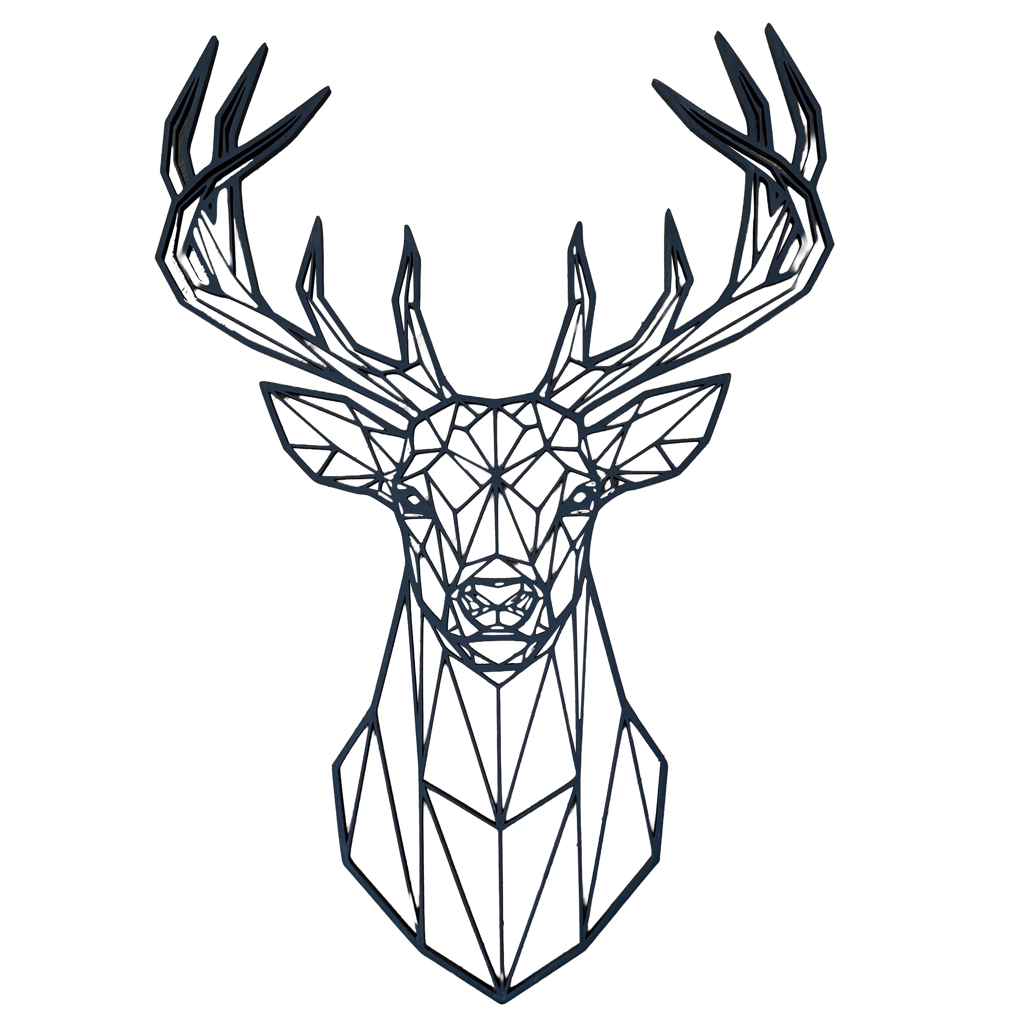 Hirsch Wanddeko schwarz aus Holz – geometrisches Wandbild Hirschkopf modern 60 × 40 cm