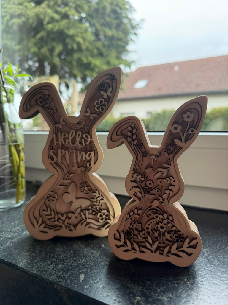 Dekorativer Holz-Osterhase – 3D Effekt – verschiedene Höhen – Osterdeko aus Holz