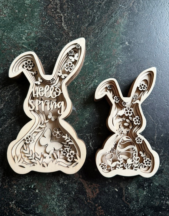 Dekorativer Holz-Osterhase – 3D Effekt – verschiedene Höhen – Osterdeko aus Holz